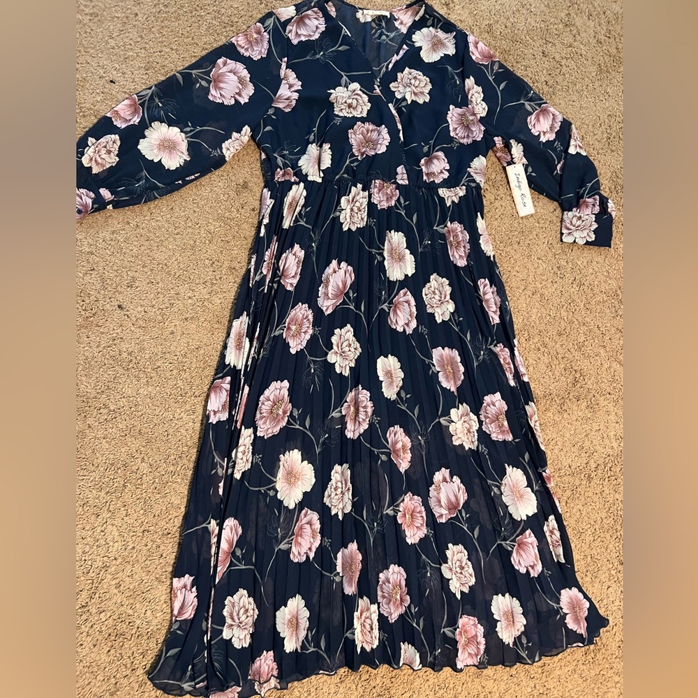 Indigo Rose navy blue floral print dress 3xl